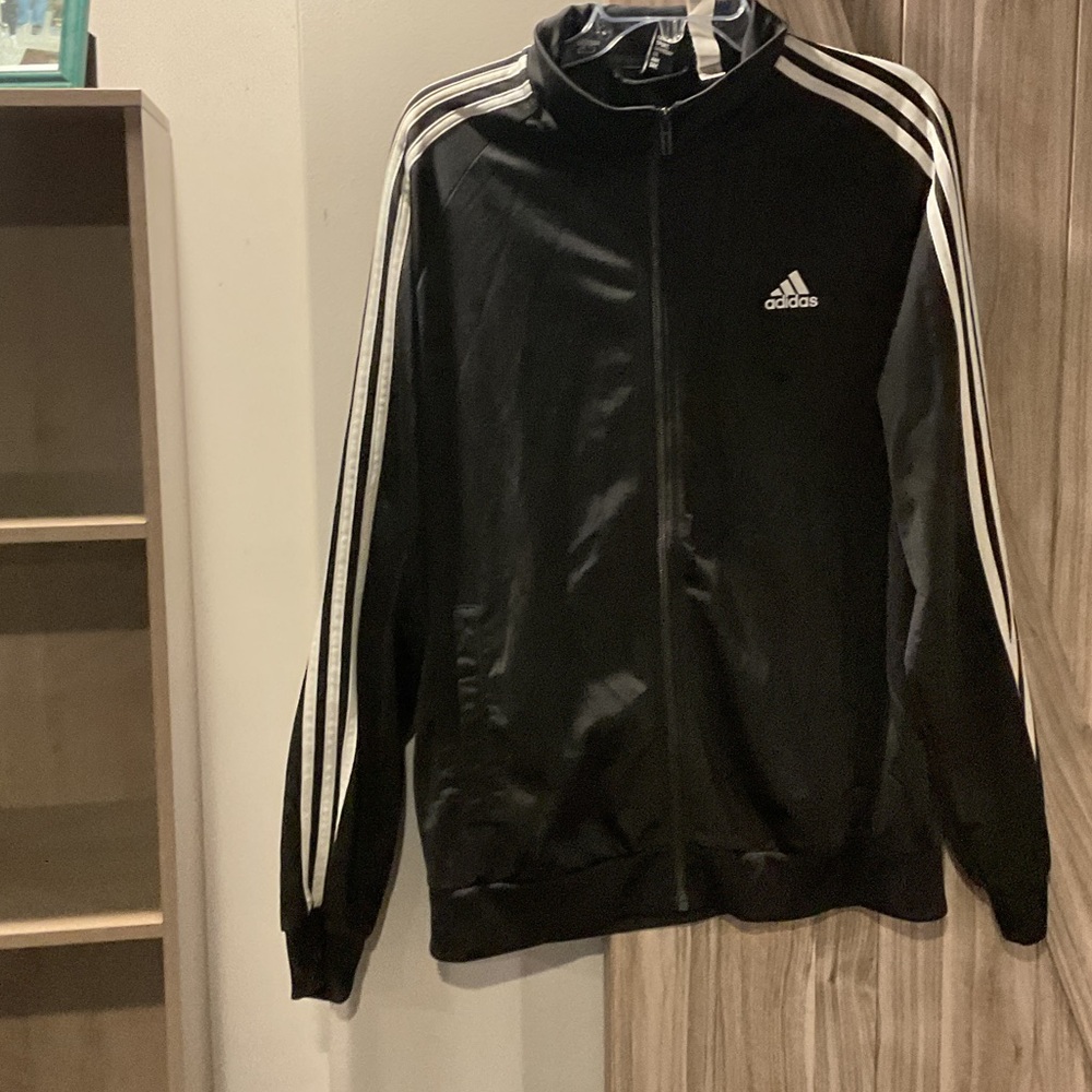 adidas Black Track Jacket with White Three-Stripes